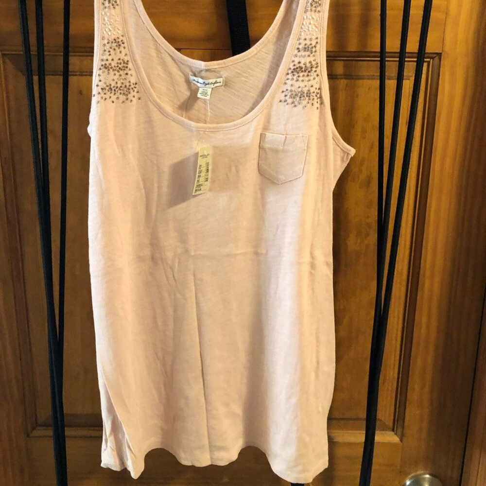 American Eagle Heathered Pink/White Tank W/Sparkles Women Size M